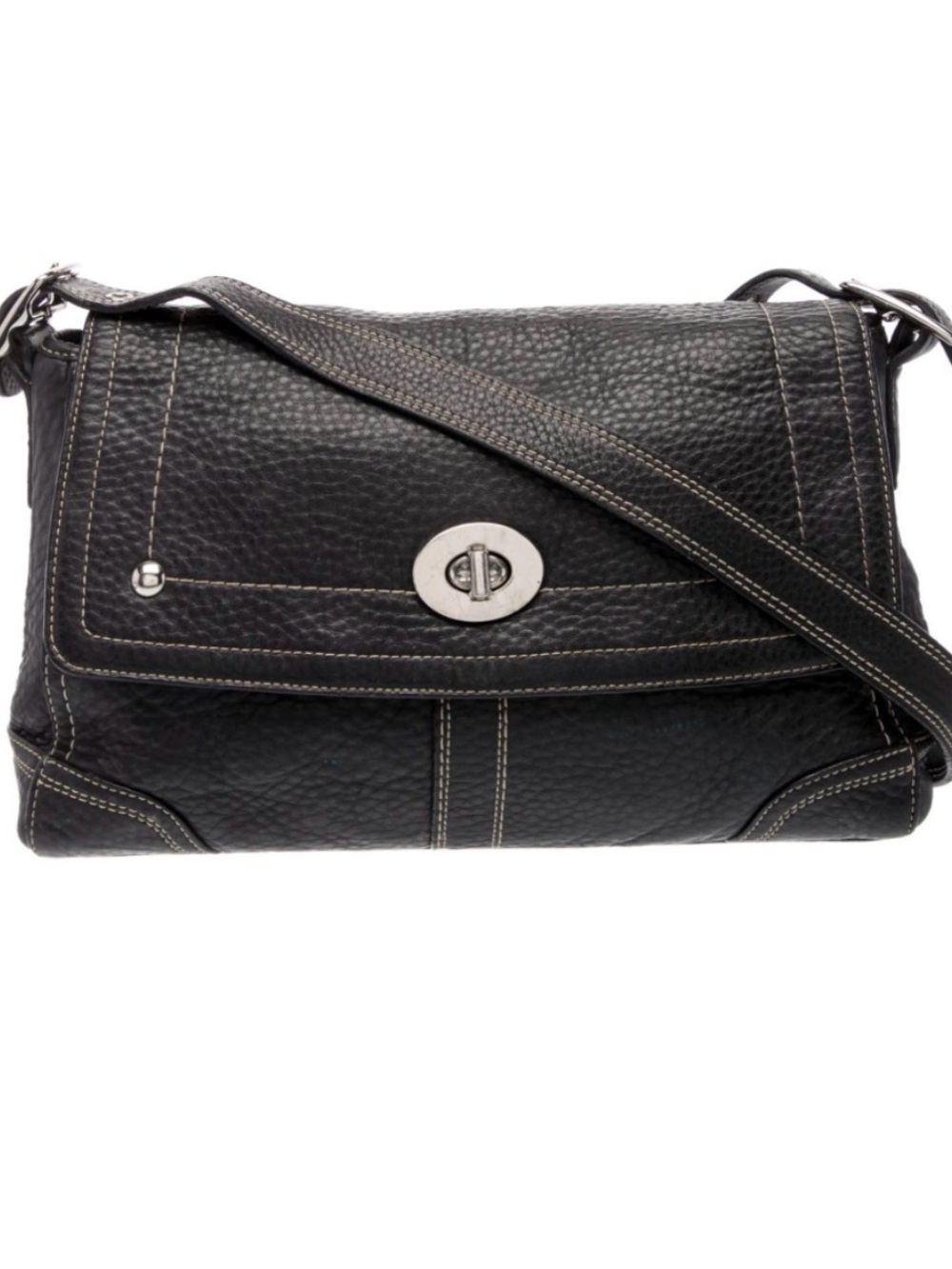 Coach Black Pebbled Leather Crossbody with Silver Turn-Lock